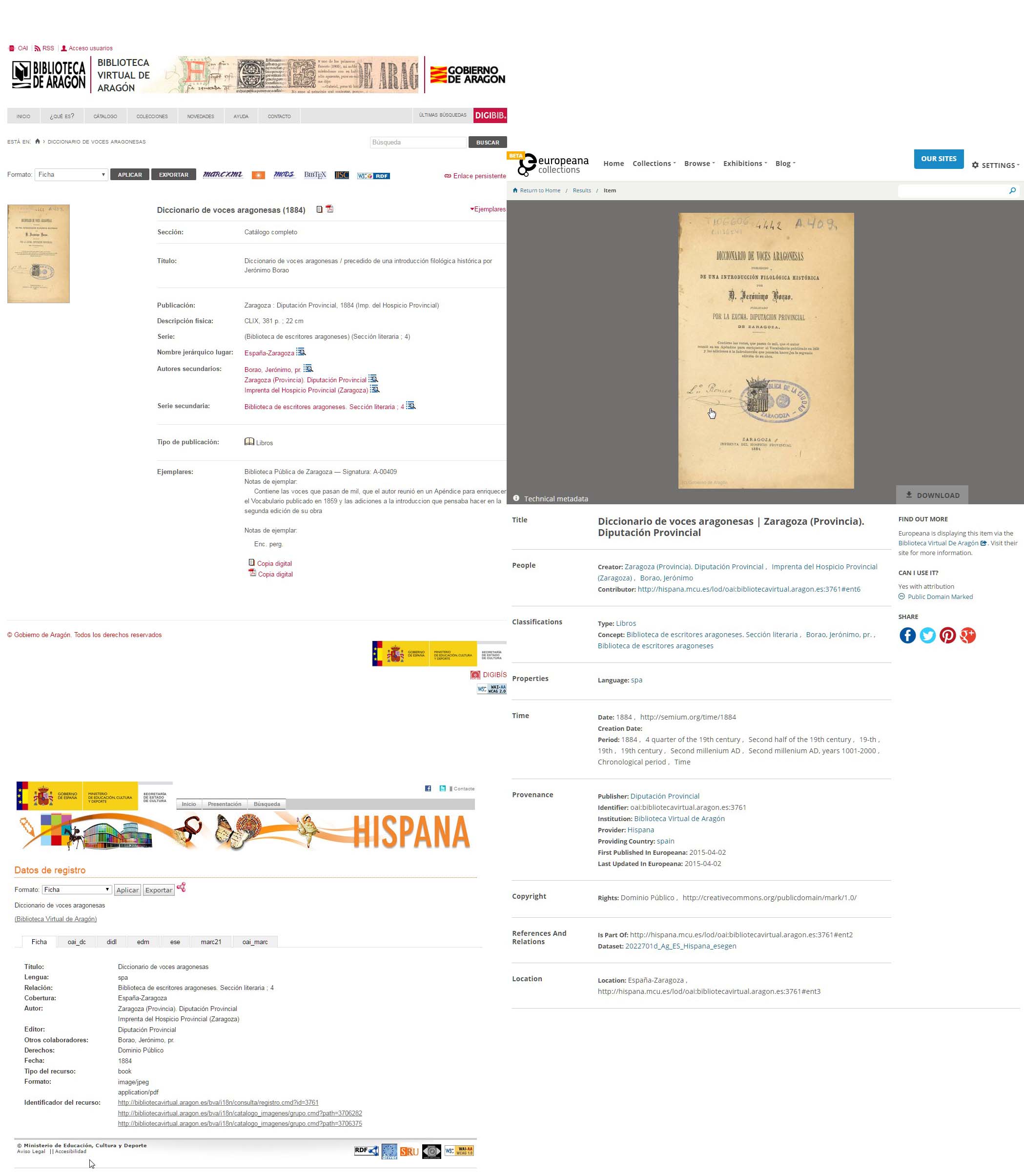 El Diccionario de voces aragonesas (1884) en las tres Bibliotecas Virtuales