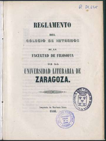Reglamento del Colegio de Internos de la... (1846)