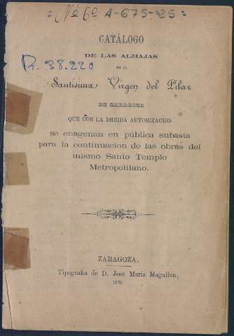Catálogo de las alhajas de la Santisima Virgen... (1870)