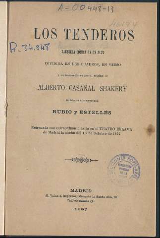 Los tenderos : zarzuela cómica en un acto,... (1897)