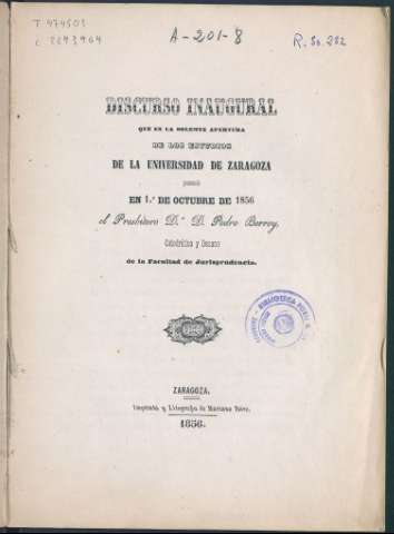 Discurso inaugural que en la solemne apertura... (1856)