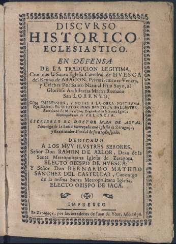 Discurso historico eclesiastico en defensa de... (1676.)