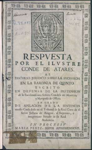 Respuesta por el ilustre Conde de Atares al... (ca. 1703)